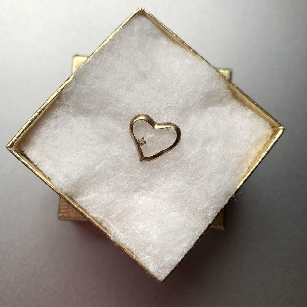 14K Gold with Tiny Diamond Floating Heart Pendant